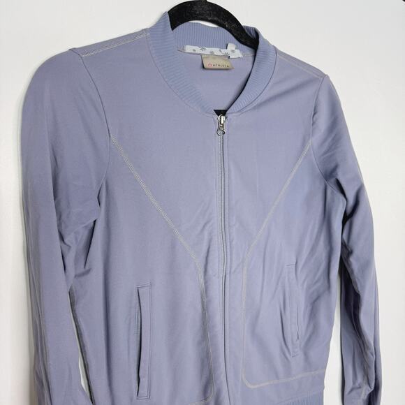 Athleta XSmall XS Light Purple Gray Bombtastic Knit Bomber Jacket Stretch Nylon - Picture 3 of 10